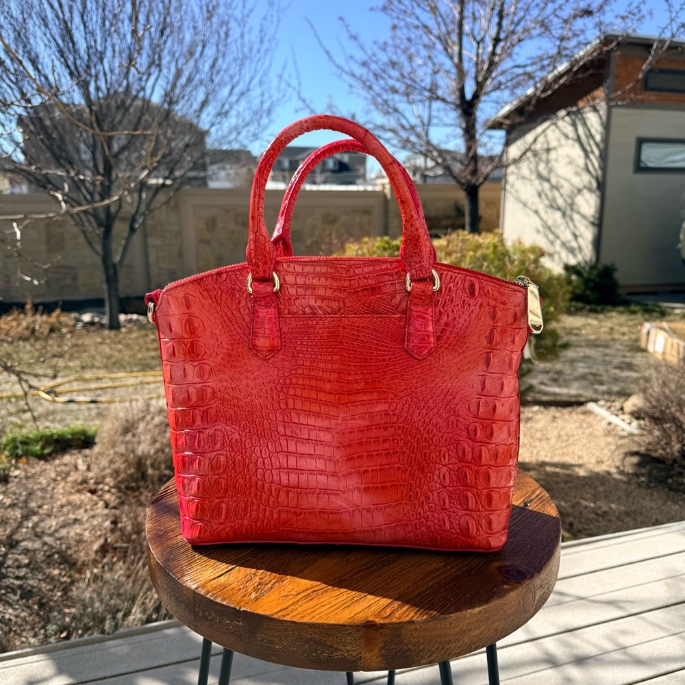 Brahmin Punchy Coral Melbourne Croc Duxbury Satchel - Picture 13 of 15